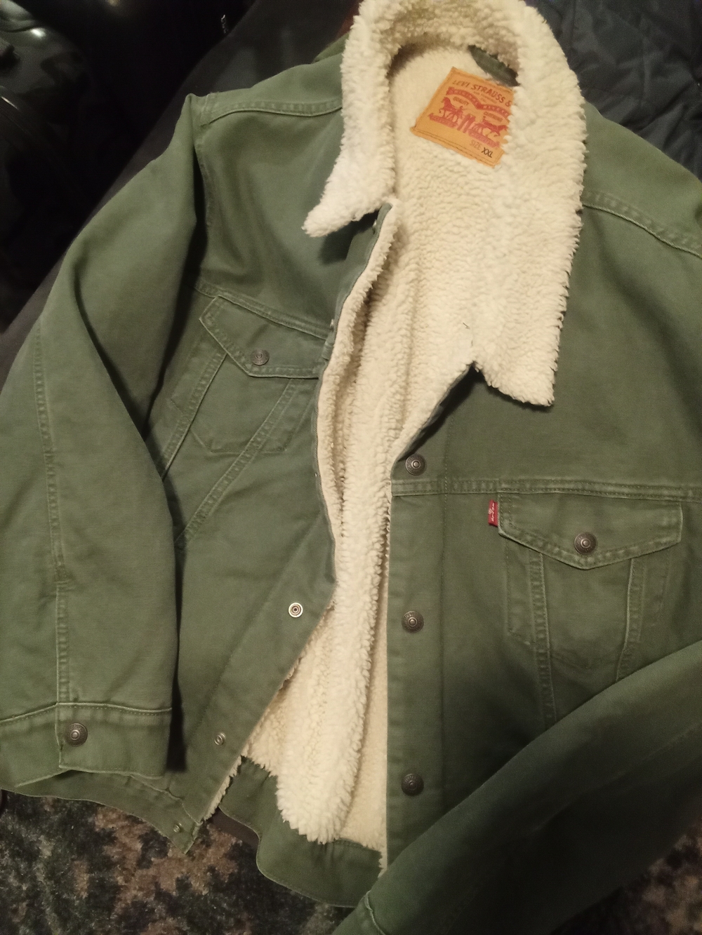 Levi's Olive Green Sherpa-Lined Military Trucker Jacket